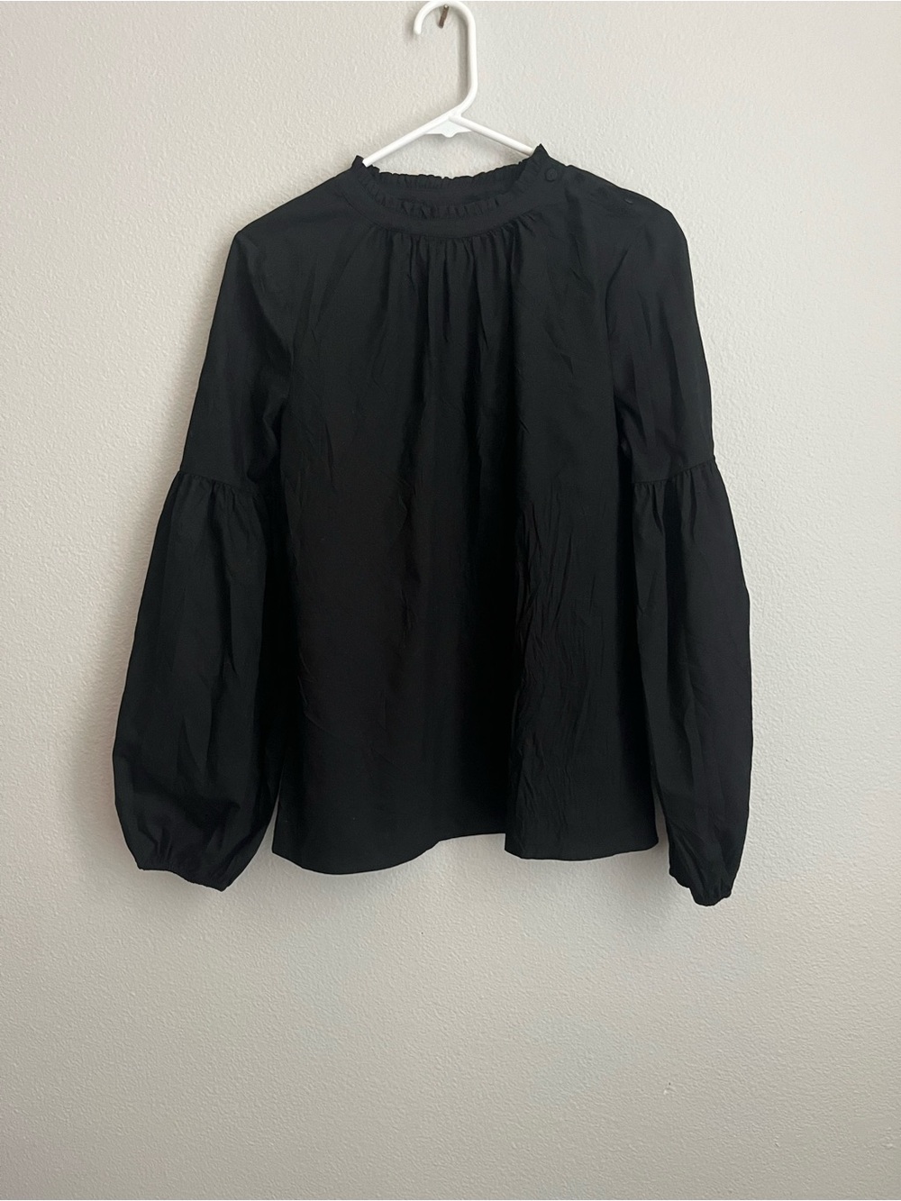 Worthington Black Balloon-Sleeve Mock Neck Blouse